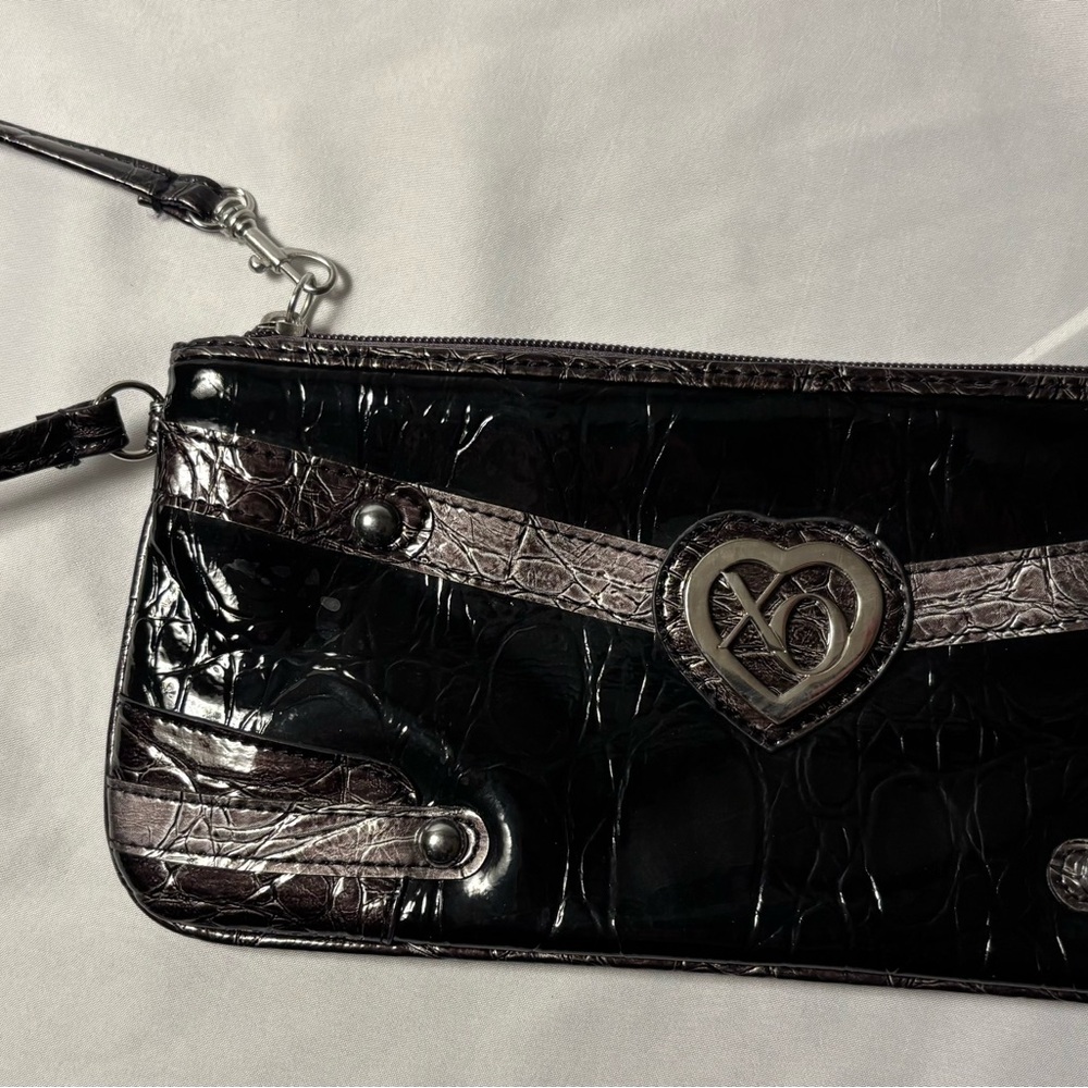 XOXO Black and Silver Clutch with Heart Accent